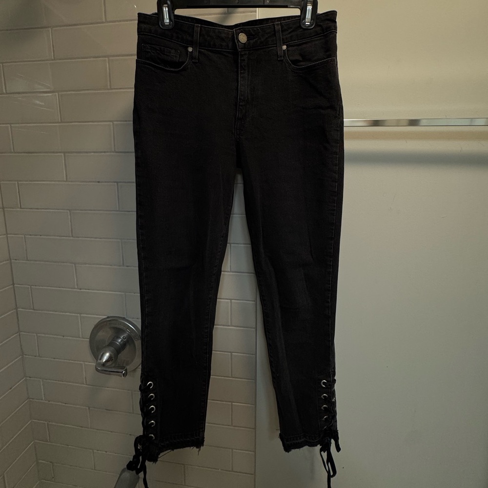 PAIGE “Jacqueline Straight” Jeans with velvet lace up ankle
